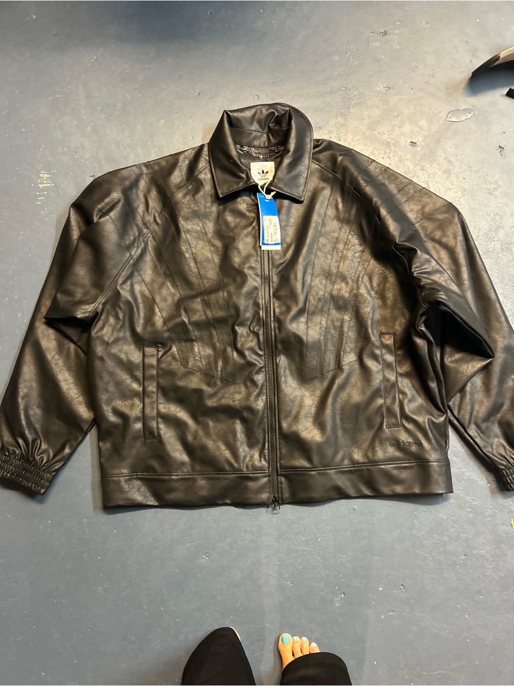 NWT adidas Black Pleather Bomber Jacket - Men's
